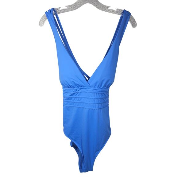 La Blanca Island Goddess Cross Back Mio One Piece Swimsuit Blue Women's 16 - Picture 2 of 8